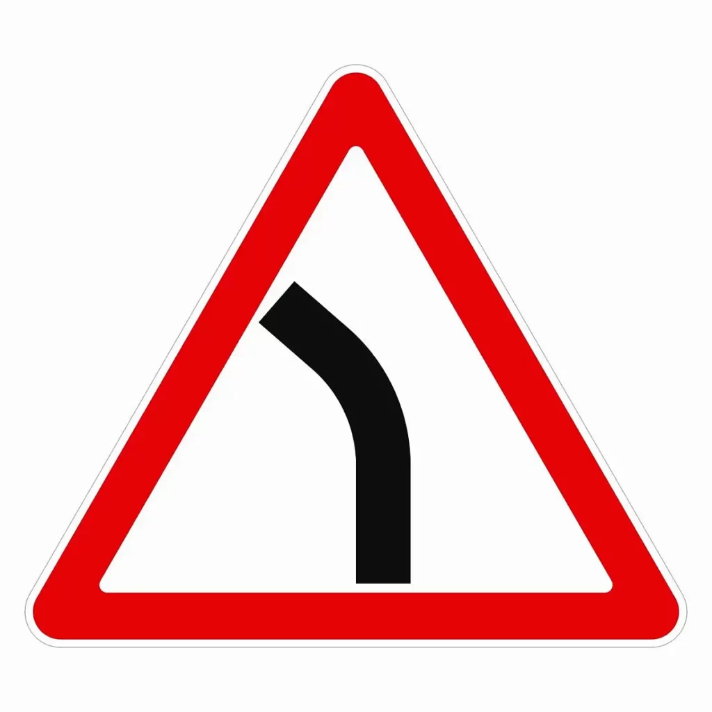 Предупреждающие дорожные знаки Опасный поворот в левую сторону
