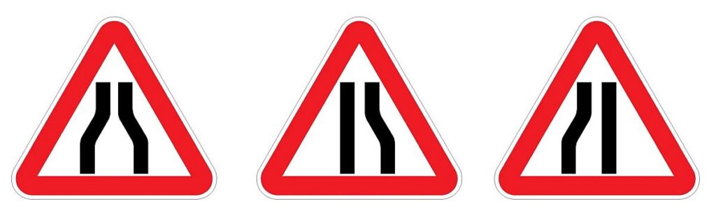 Предупреждающие дорожные знаки Сужение дороги